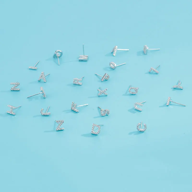 ANENJERY Tiny Initial A-Z Letter Earrings Alphabet Stud Earrings For Women Fashion Everyday Jewelry Gifts S-E868