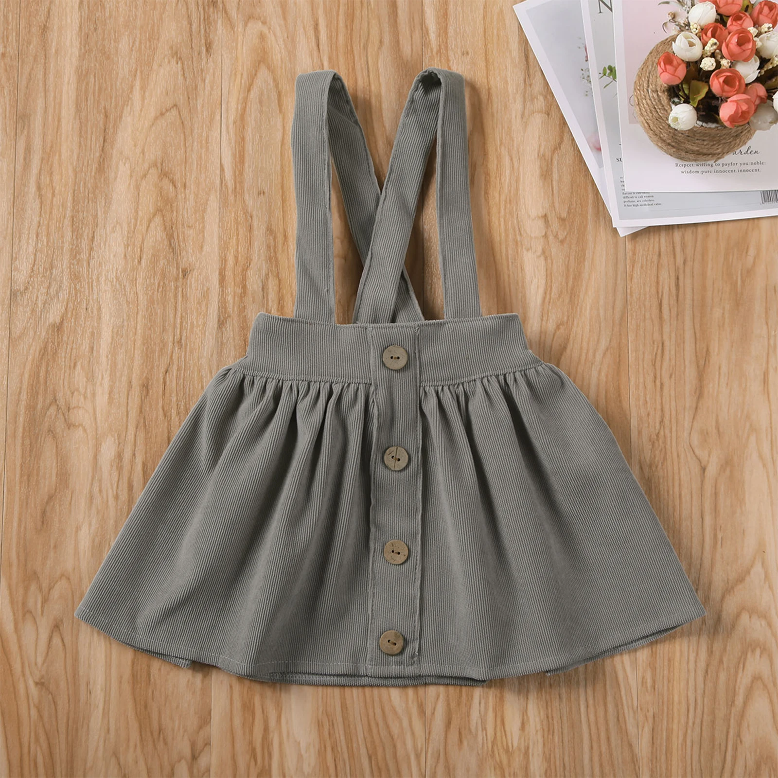 8 Colors Toddler Baby Girl Suspender Skirt Corduroy Solid Color Adjustable Strap Button Front Overall Skirt Girls Clothes 1-6 Y