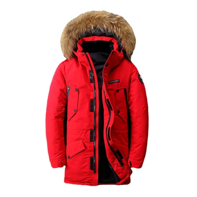 Top Grade Winter Mannen Jas 2021 Mannen Down Jacket Hooded X-Lange Down Jas Echt Bont Mens dikke Warme Windjack Jassen