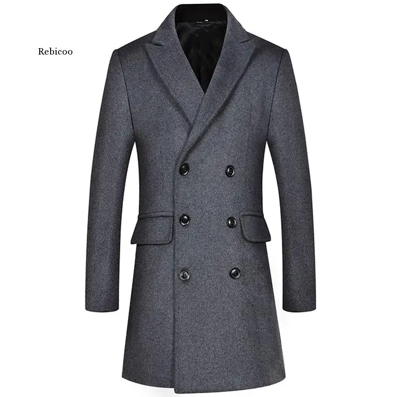 

Winter 37% Wool Men Thick Coats Double Breasted Classic Turn Down Collar Male Fashion Wool Blend Jackets Trench