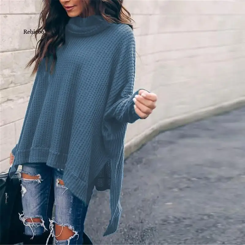 

Turtleneck Knitted Winter Women Sweatshirts Pullover Autumn Split Cut Irregular Casual Oversized Hoodie Female