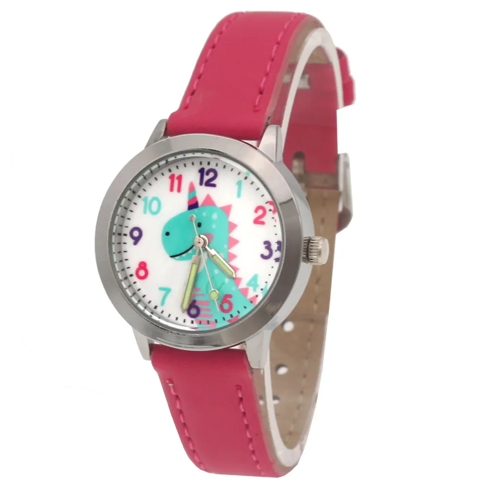 Montre en cuir pour enfants, montre-bracelet à Quartz avec cadran de dinosaure, cadeau de noël