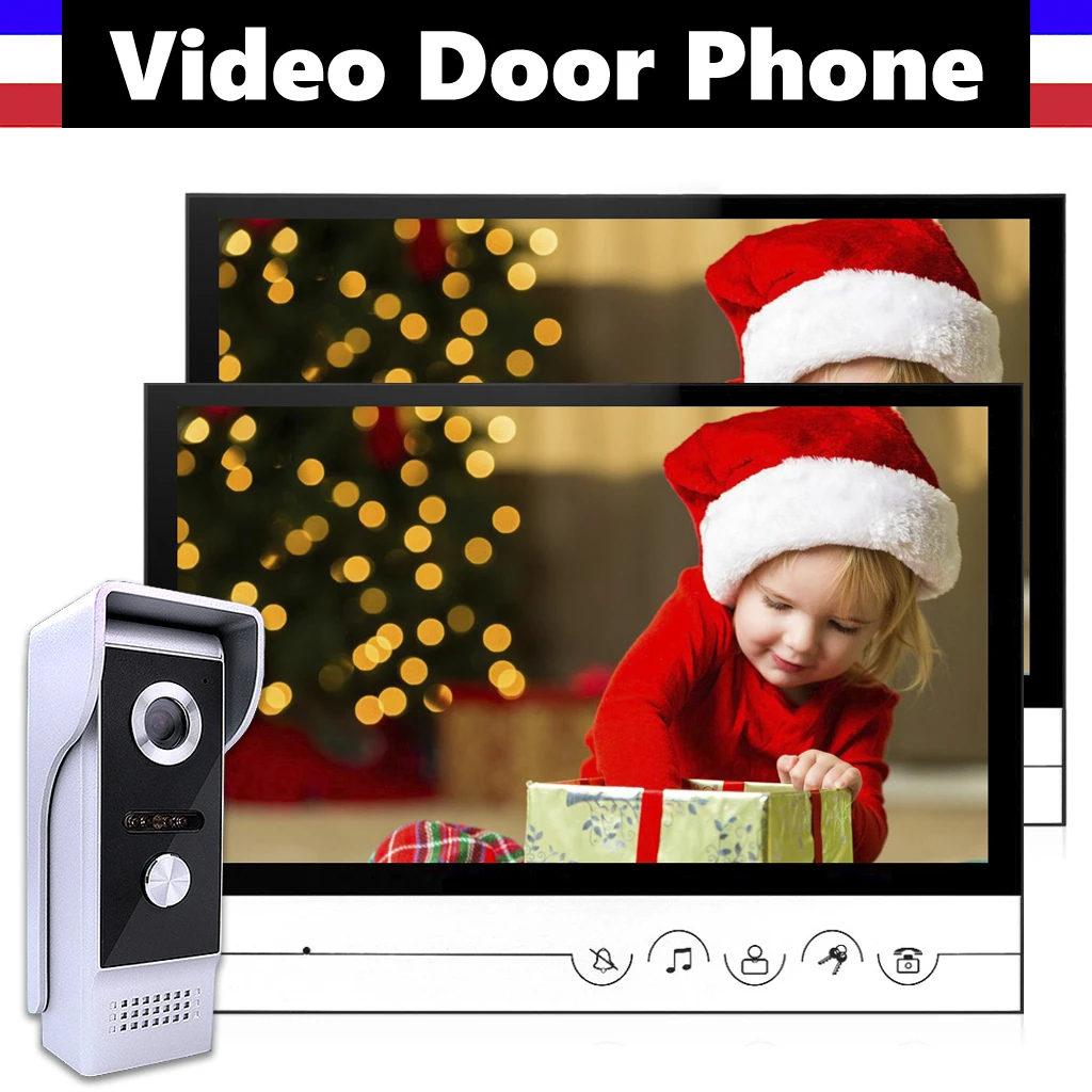 

9" Screen Video Doorbell System Wired Video Door Phone Intercom Kits Clear night-viewing, 24 hours monitoring with 2-Monitors