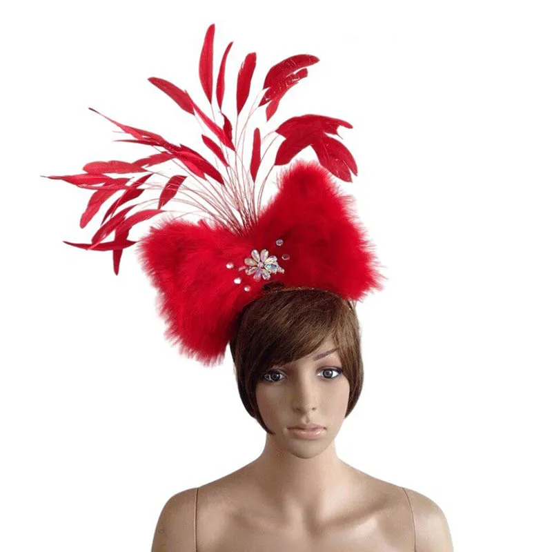 Carnival feather headwear for girls party dancing performance female clothes bow hair headdress dance feather headpiece costume