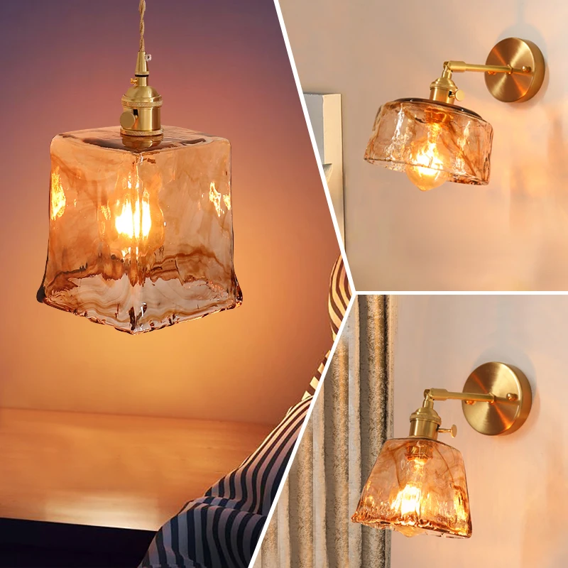 

Glass Lampshade Wall Lamps Retro Brass Body Bedroom Bedside Reading Light Sofa Background Wall Entrance Corridor Vanity Lights