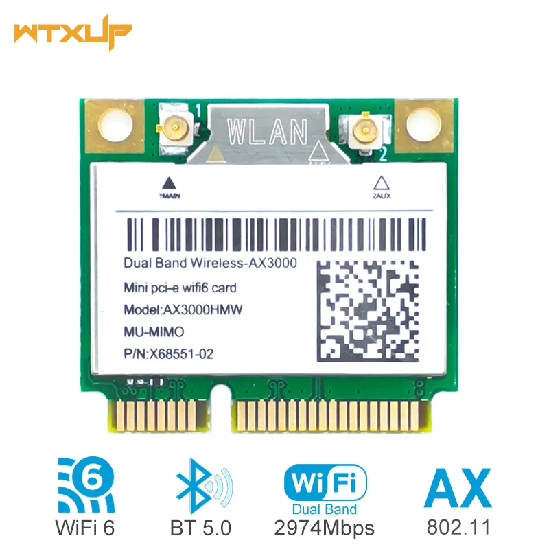 2974Mbps Wifi 6 AX3000 Wireless Half Mini PCI-E Wifi Card AX200 Bluetooth 5.0 802.11ax/ac 2.4Ghz/5Ghz Adapter PK 8265ac 7265AC