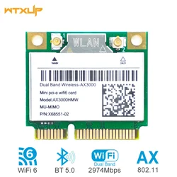 Cartão Wi-Fi Mini PCI-E Sem Fio, Bluetooth 5.0, 802.11ax, AC, Adaptador, 2974Mbps, AX3000, AX200, 2.4GHz, 5Ghz, PK 8265AC, 7265AC