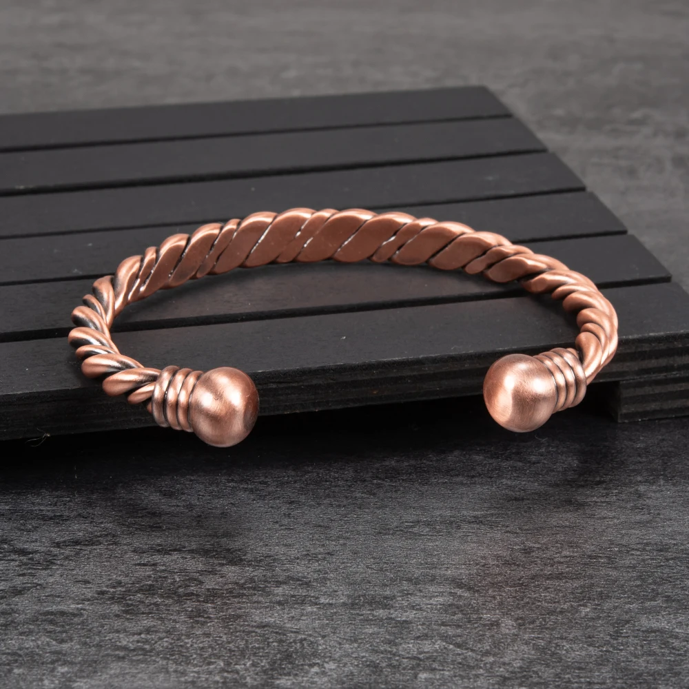 Twisted Pure Copper Magnetic Bracelet Adjustable Health Energy Bangles Arthritis Pain Relief Open Cuff Jewelry Women Resizable