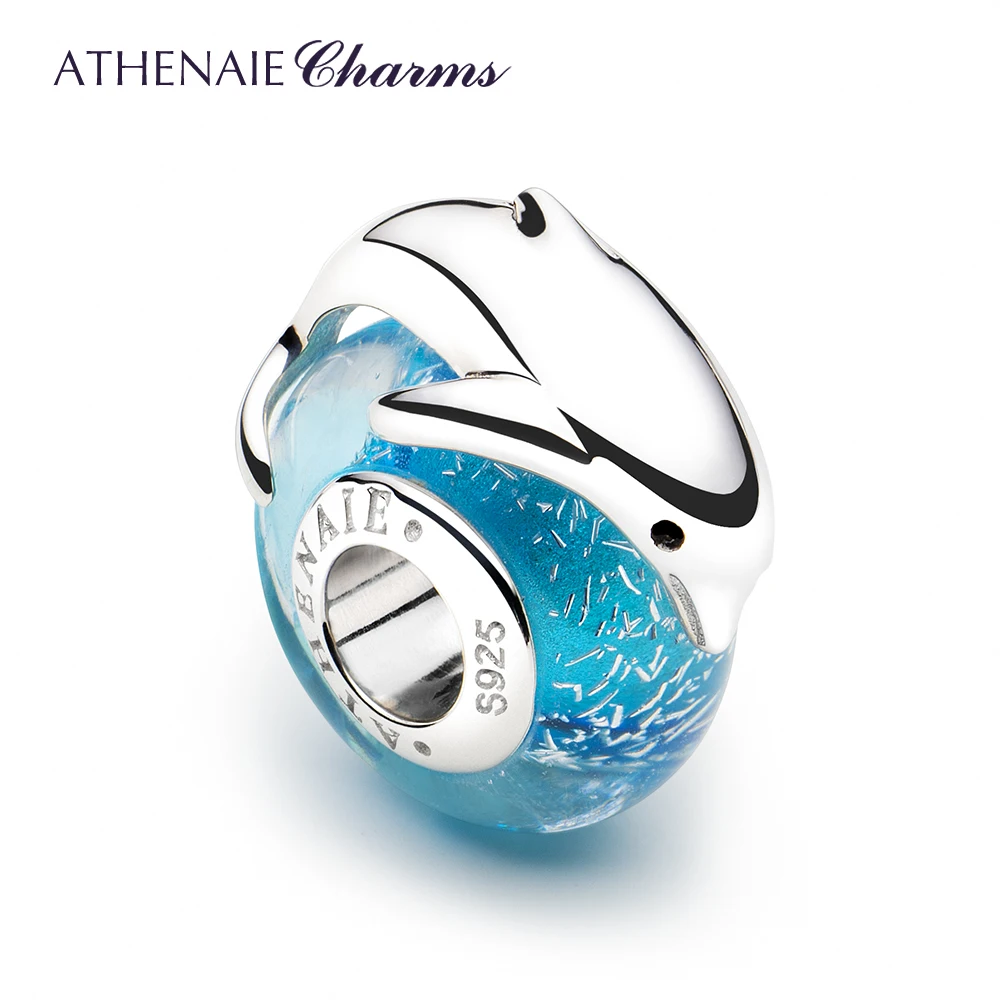 ATHENAIE Playful Dolphin Charms fit Bracelet & Necklaces 925 Sterling Silver Italian Murano Glass Charm Bead for Women Jewelry