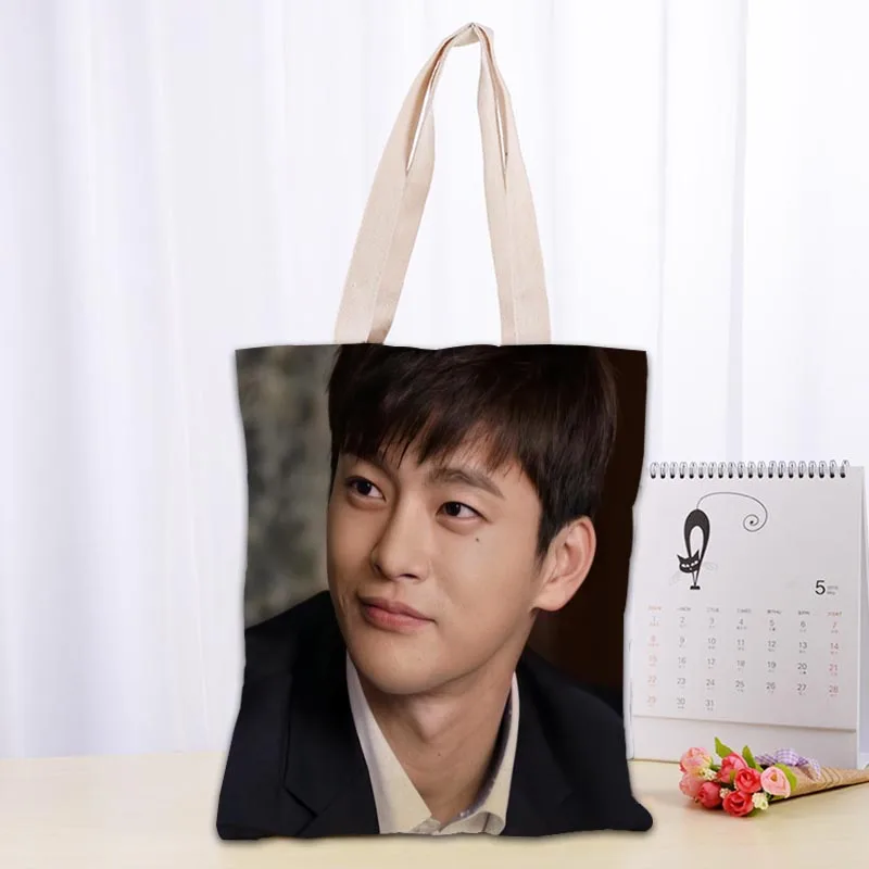 Personalizzato Seo In Guk KPOP Tote Bag Borse shopper a spalla in tessuto di cotone per le donne Borse per la spesa riutilizzabili pieghevoli