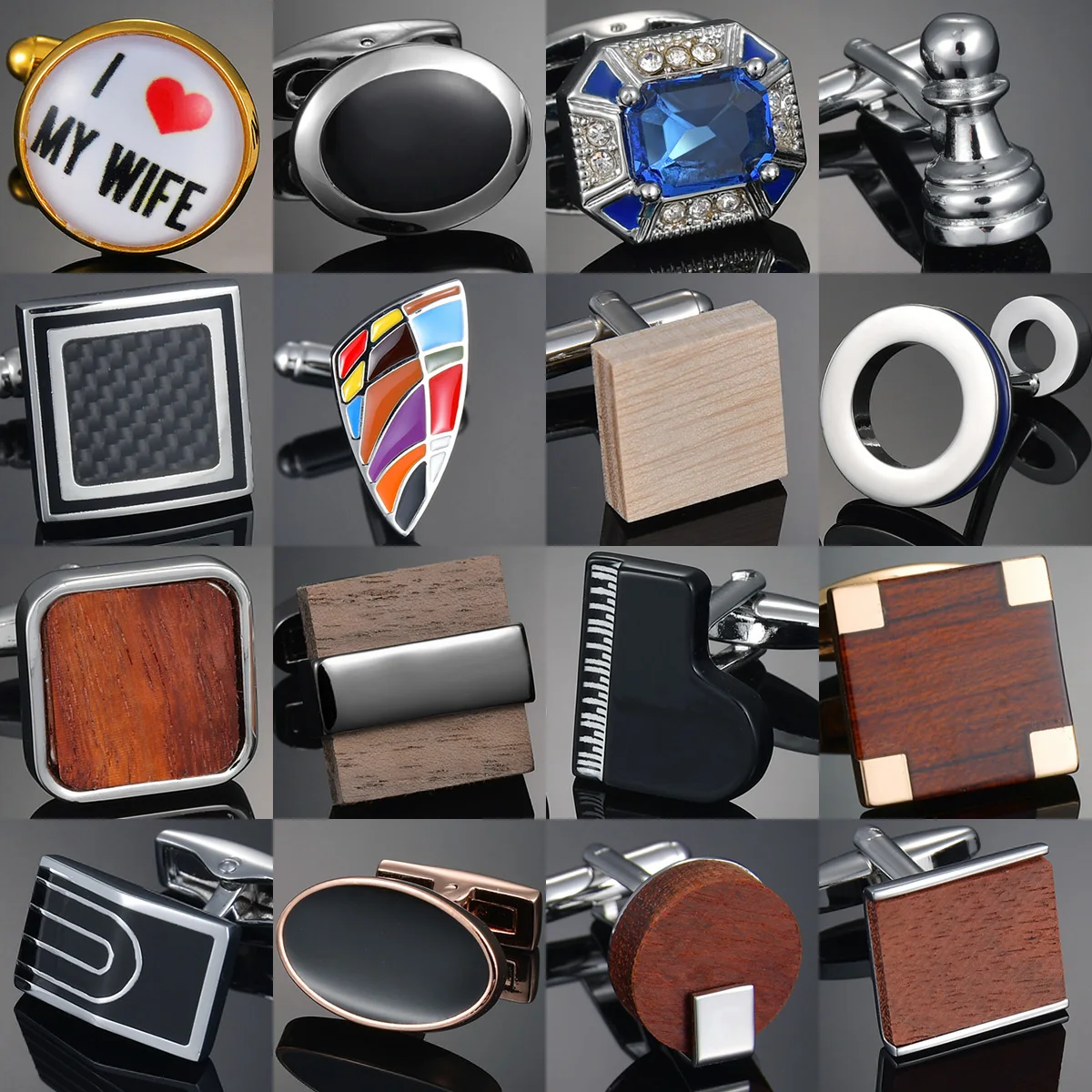 

Luxury Business Cufflinks for mens Wooden/Fabric/Gems/Enamel Cuff Links gemelos para hombre camisa