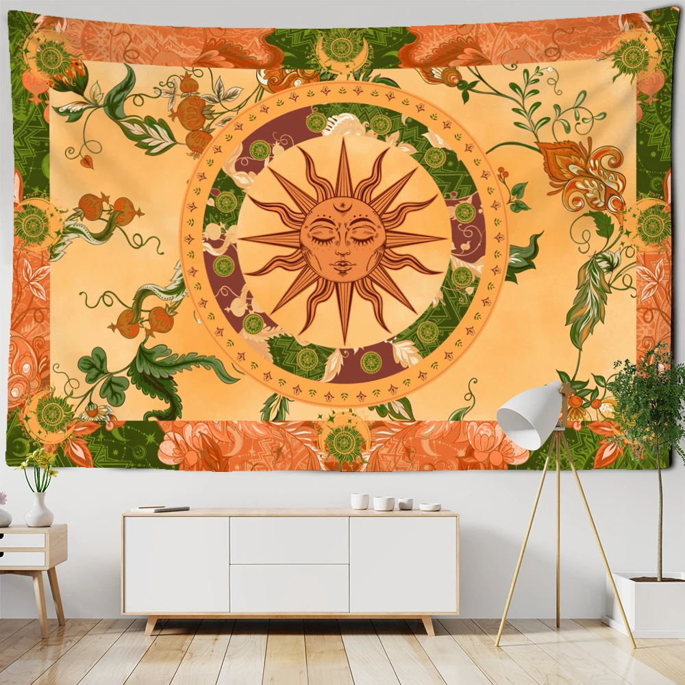 Burning Sun Tapestry Wall Hanging Flower Vine Retro Mysterious Hippie Bohemian Witchcraft Home Decor