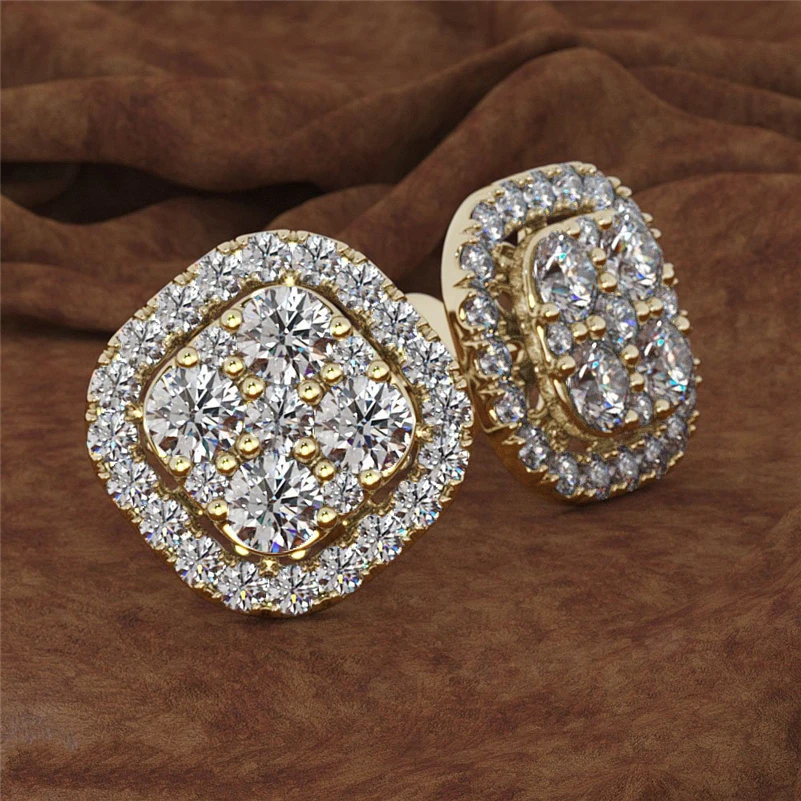 Kwadratowy pełny 14K różowe złoto 1 karatowy diament biżuteria kolczyk granat 14K złoty Peridot diamentowy granat stadniny kolczyki pudełko dla kobiet