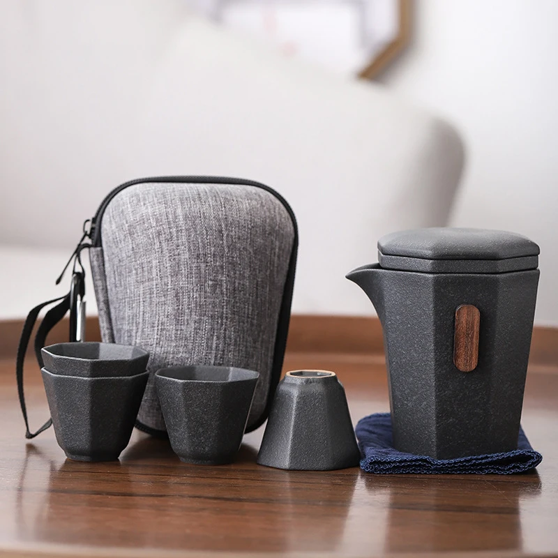 Ceramic teapots gaiwan teacups chinese teaware portable travel tea sets with travel bag