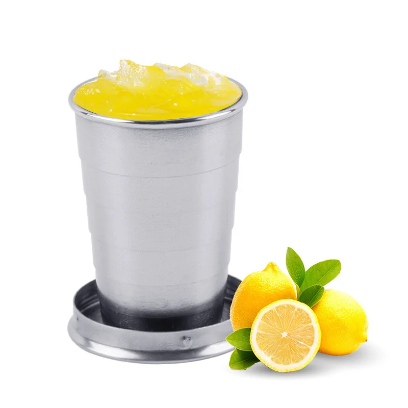 75ML Stainless Steel Folding Cup with Keychain Camping Folding Cup Traveling Outdoor Collapsible Cup with Lid Portable Drinkware