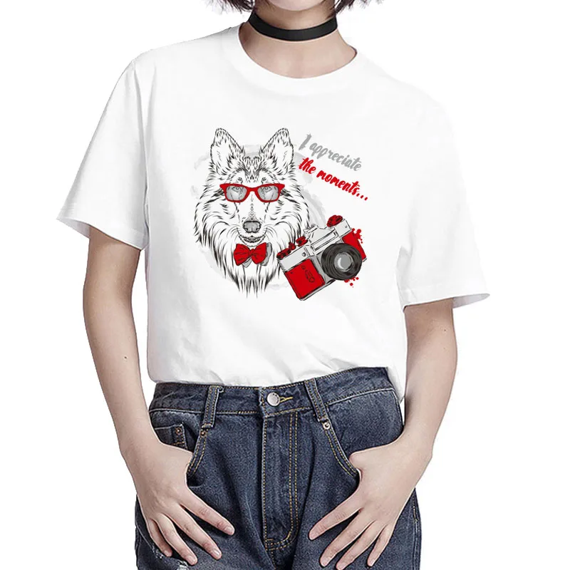 

Dogs T-shirt ladies cute animals printing shirts short sleeve Women brand tops tees