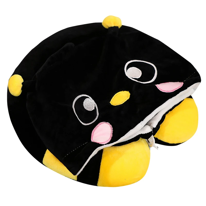 

2 in 1 U Shaped Pillow with Cartoon Plush Hat Plush Hooded Cushion