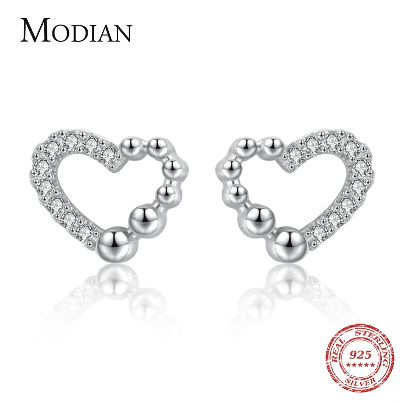 Modian Irregular Lovely Hearts Stud Earrings For Women Solid 925 Sterling Silver Clear CZ Classic Earring FashionJewelry Bijoux