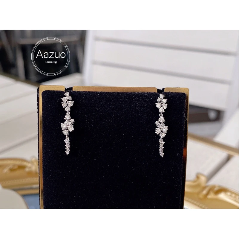 

Aazuo 18K Pure Solid White Gold Real Natural Diamonds 0.65ct Fairy Flower Drop Earrings Gift For Women Engagement Party Au750