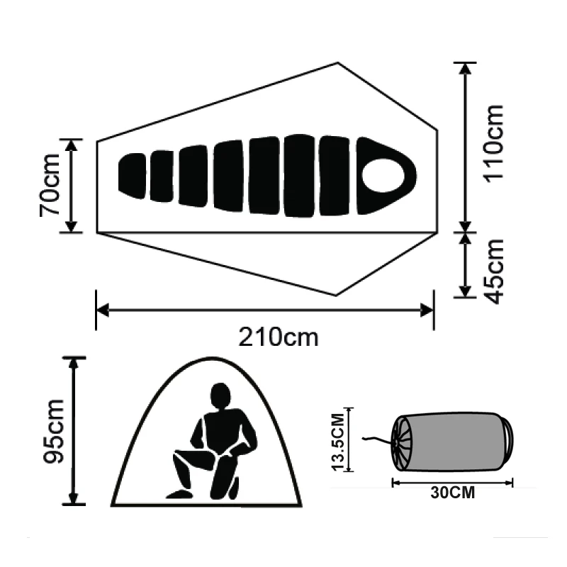 YOUGLE Ultralight Camping Tent Green 3 Season Single men Professional 15D Nylon Silicon Coating Tents Aluminum alloy rod 650g