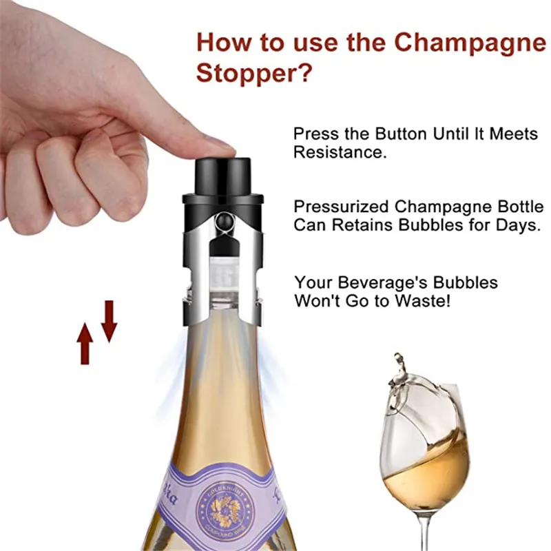 Stainless Steel Champagne Stoppers Champagne Bottle Plug Sealer Reusable Champagne Cork Bottle Plug Champagne Saver Beverage