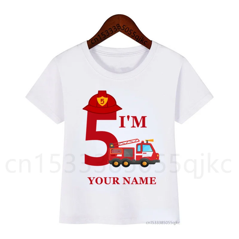 NEW Boys/Girls Cool Fire Truck It\'s My Birthday Numbers T-Shirt Children Boys Happy Birthday T Shirt White T-Shirt Baby Girl Top