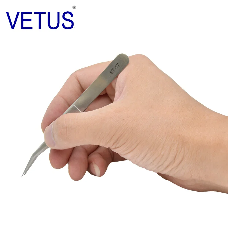 VETUS ST-17 (115mm) High Precision Tweezers Stainless Steel Non-magnetic Acid-proof Pincers  Eyelashes Beauty Manicure Tools