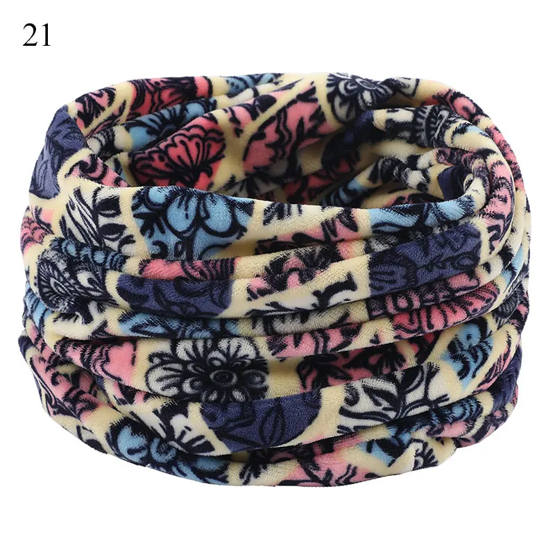 Autumn Winter Fleece Scarf Soft Warm Neck Warmer Floral Print Snood Scarves Outdoor Ski Scarf Women Men Neck Warmer Ski Mask Hot