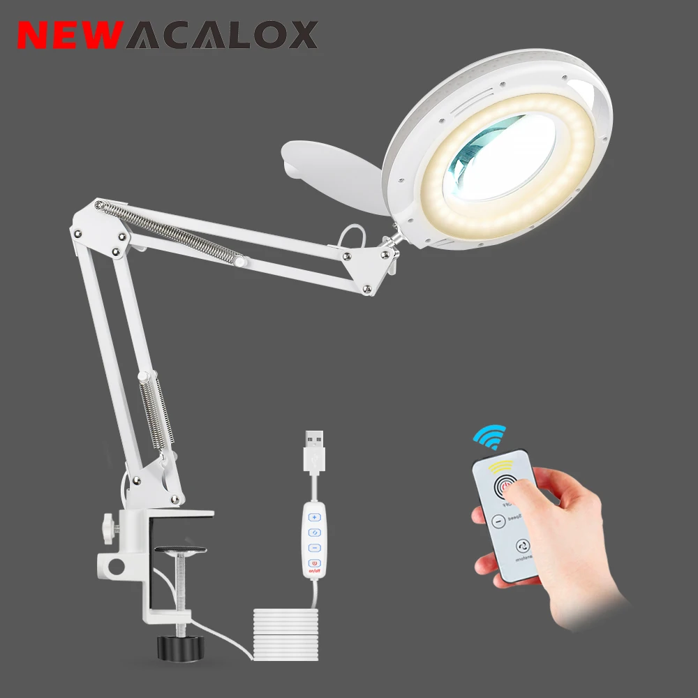 Newacalox Tafellamp Usb 5X Vergrootglas Afstandsbediening Led Vergrootglas Licht Voor Lezen Ambachten Hobby Diy Lassen Derde Hand