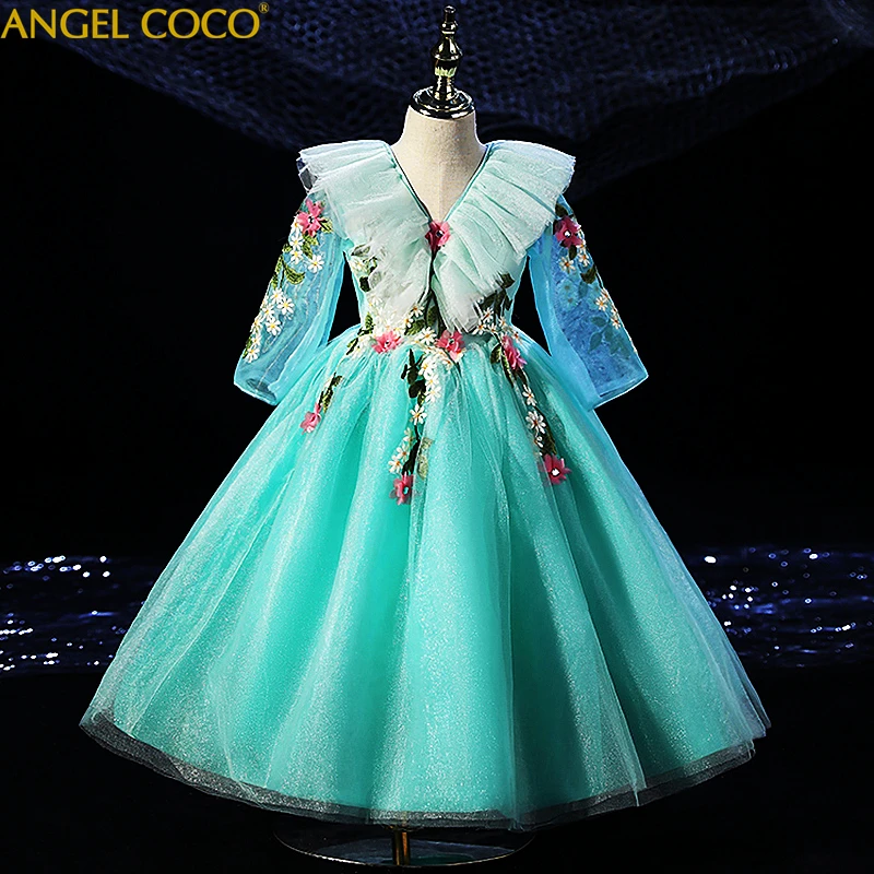 

Teenage Girls Dress Formal Children's Clothing Party Elegant Princess Gown Long Baby Girls Kids Lace Wedding Ceremony Dresses