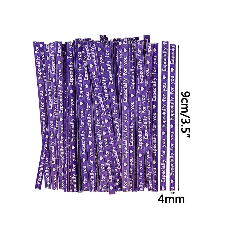 100pcs 9cm Twist Ties for Gift Bags Sealing Wire Especially For You Love Print Candy Cookie Bags Wrapping Supplies Bakery Tie
