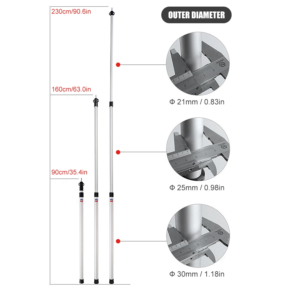 Thicken Aluminum Alloy Tent Pole Adjustable Tent Support Rods Beach Shelter Tarp Awning Pole Replacement Poles Accessories