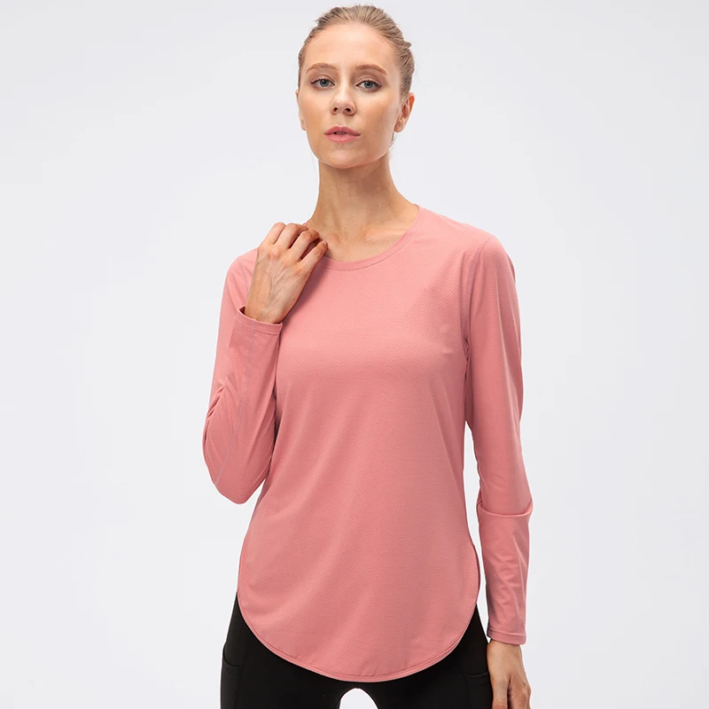 

Women Sports Top Fitness Running Gym Clothing Solid Long Sleeve Yoga Shirts Outdoor Workout Loose Sport Shirt Quick Dry T-shirts