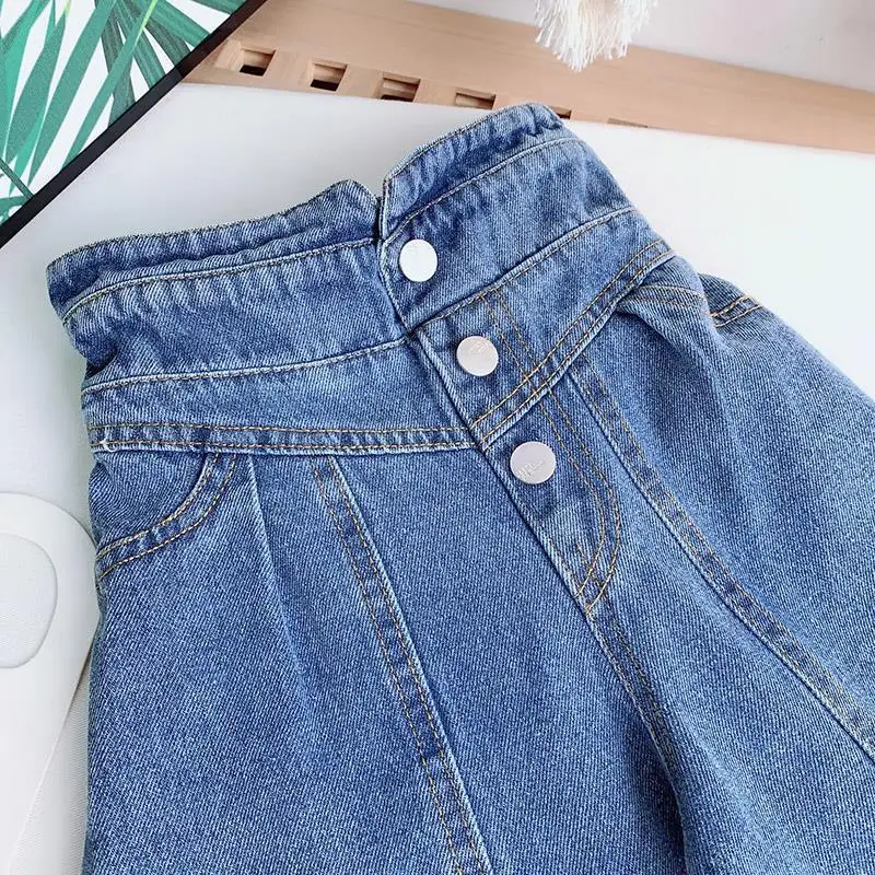 Girls Wide-Leg Pants Autumn Baby Fashion European American Straight-Leg Pants High-Waist Jeans Trousers Children\'s Clothing 2-13