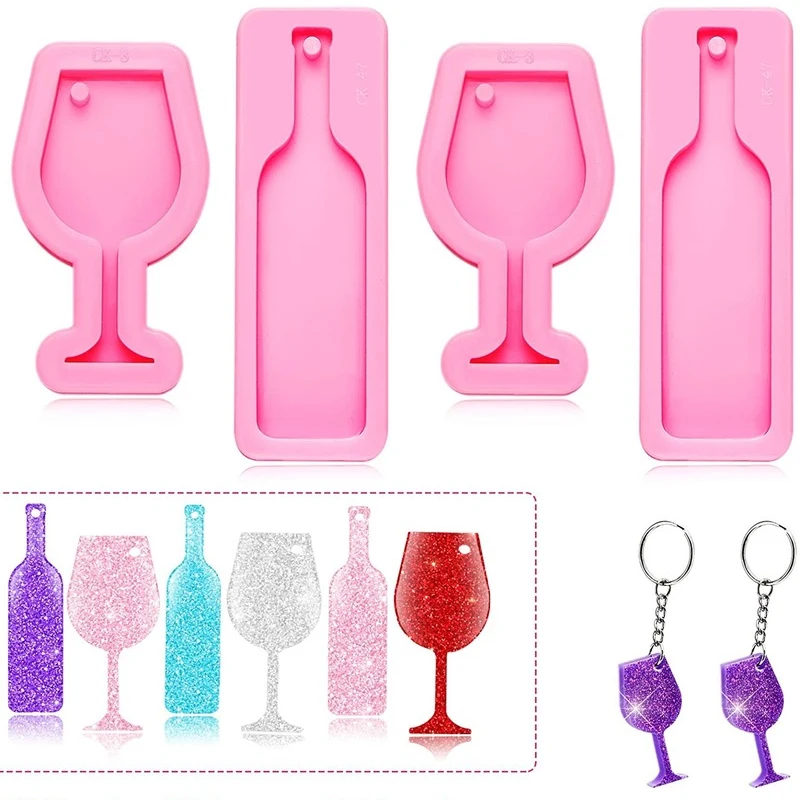 Mini Wine Glass Goblet Shape Wine Bottle Shape Keychain Mold Silicone Suitable for Pendant Jewelry Luggage Tag Cake Decoration