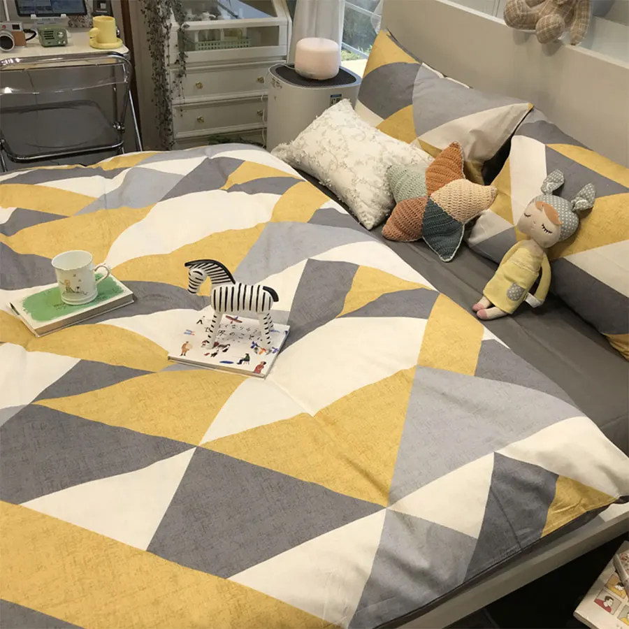 

Fashion yellow grey geometric bedding set,single double cotton twin full queen king home textile bedsheet pillowcase duvet cover