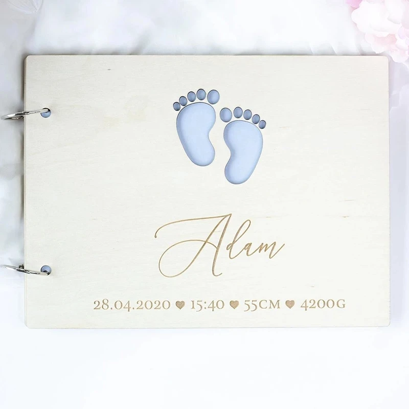 Little feet Personalized Wooden Photo Album for Baby, Memory Book, First Year Journal Unique Gift Baby Shower Birthday