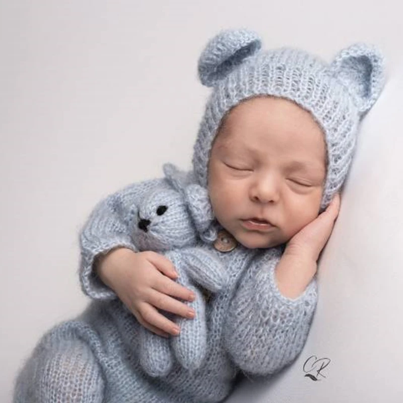 Newborn bear outfits photography props,Angola mohair handmade romper for baby photography props