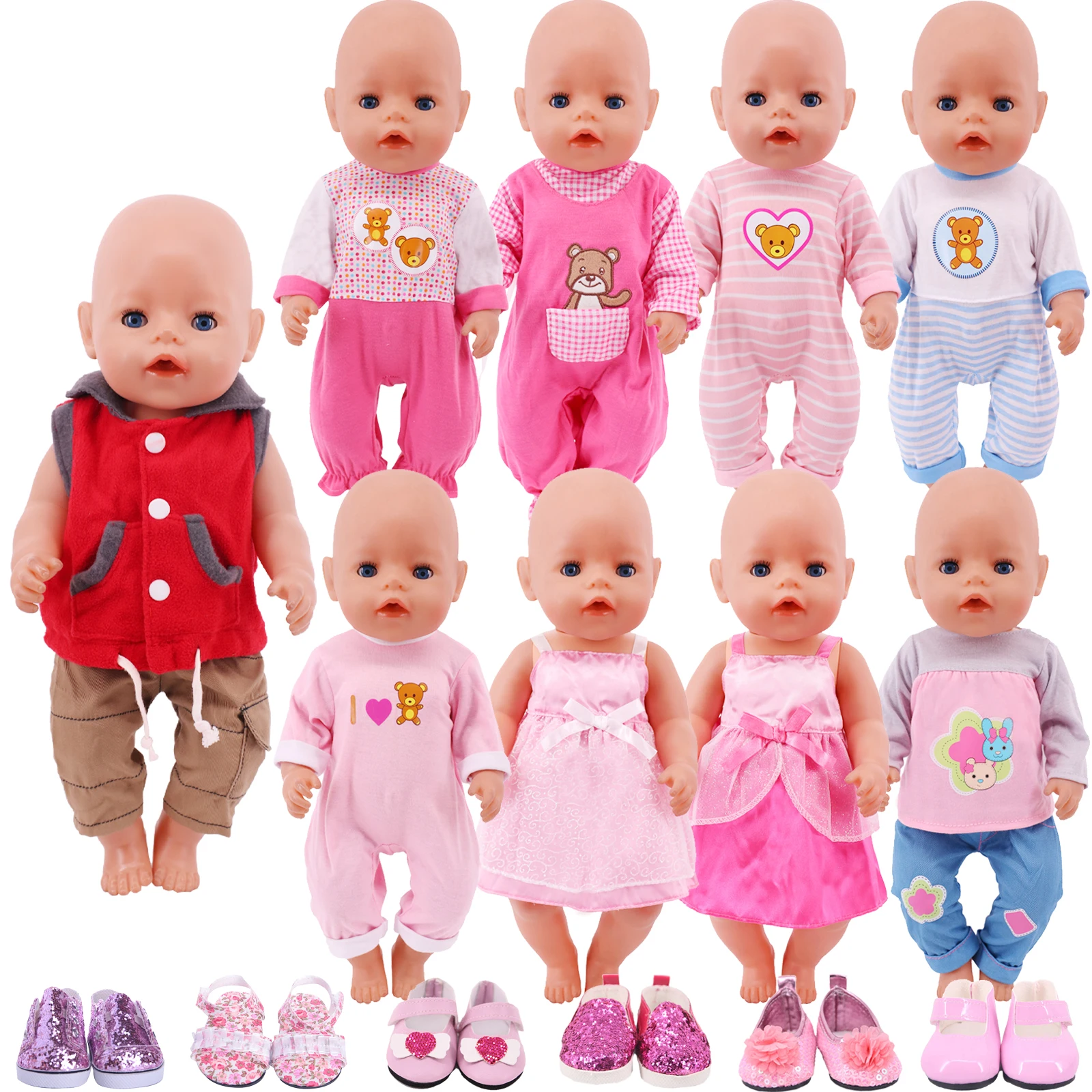 Reborn Doll Clothes Shoes Plush Pajamas Casual Sports Outfit Fashion Dress New Canvas Boots Fit 43cm Reborn Baby Boy Doll,Girl