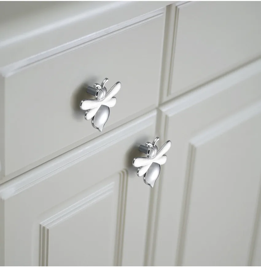 Creative  cartoon Bee butterfly children room furniture knob gold silver drawer shoe cabinet  TV cabinet cupboard handle