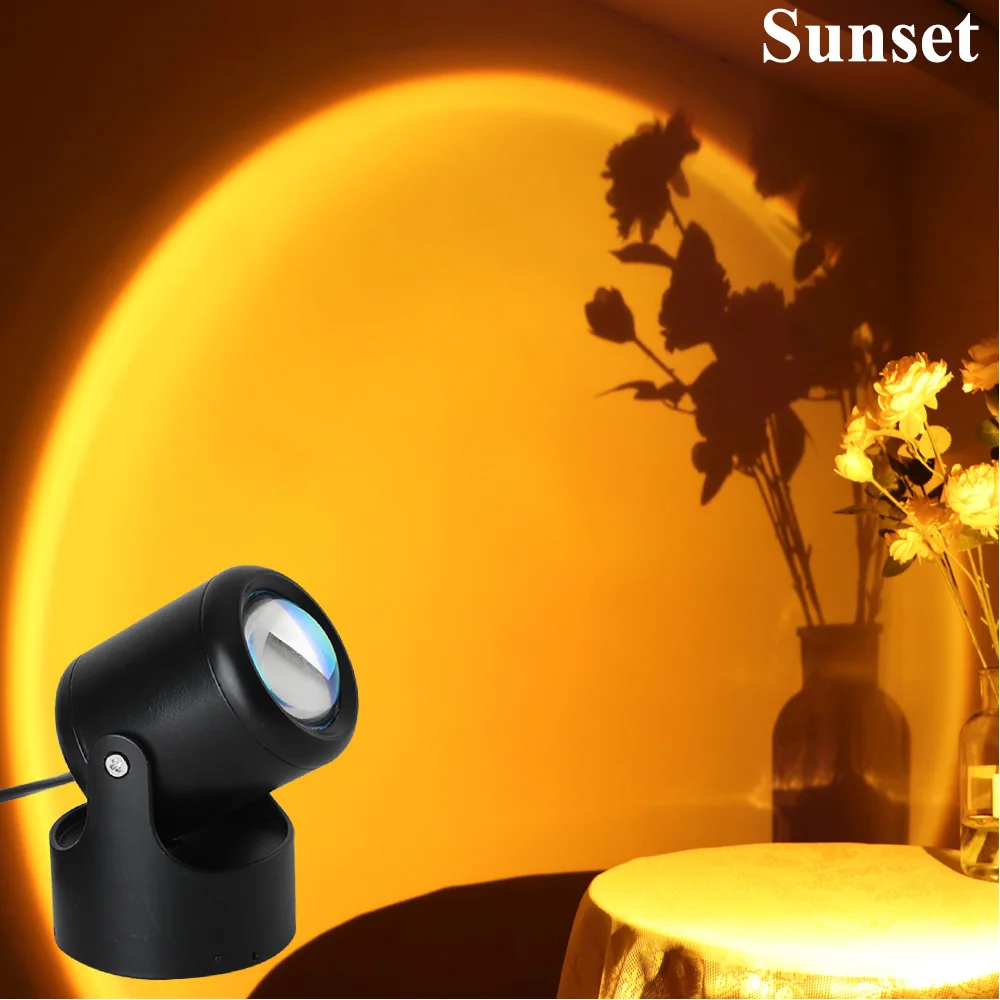 USB Sunset Projector Light Home Wall Decoration Rainbow Atmosphere Night Light Desk Lamp Coffee Shop Background Decor D30