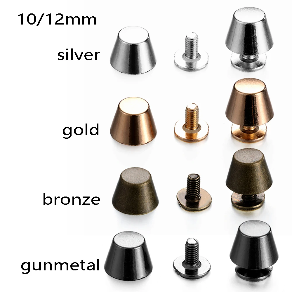 10Sets 10/12mm Round Head Screws Leather Craft Strap Rivets Metal Bucket Shape Nail Stud Solid Nail Bolt for Clothes/Bag/Shoes