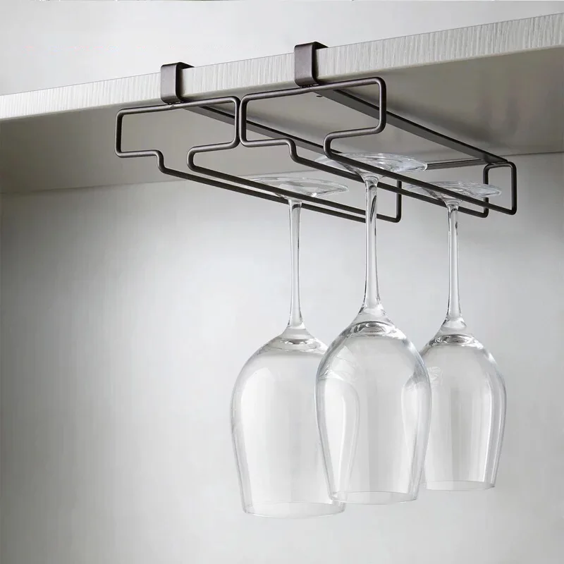 New Drain Glass Holder Stemware Inverted Storage Shelf Wine Glass Holders Hanging Iron Rack Champagne Goblet Cup Under Cupboard