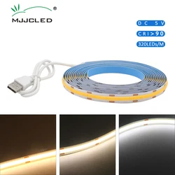 DC 5V USB COB LED Strip Light 320LEDs RA90 0.5M 1M 2M 3M High Density Flexible CRI 90 Warm Cold Natural White FCOB LED Tape Lamp