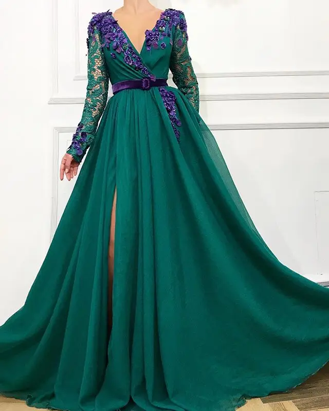 New Appliques Tulle Long Evening Dresses Boat Neck prom gowns Lace Formal Party Pageant dress Elegant Luxury robe longue