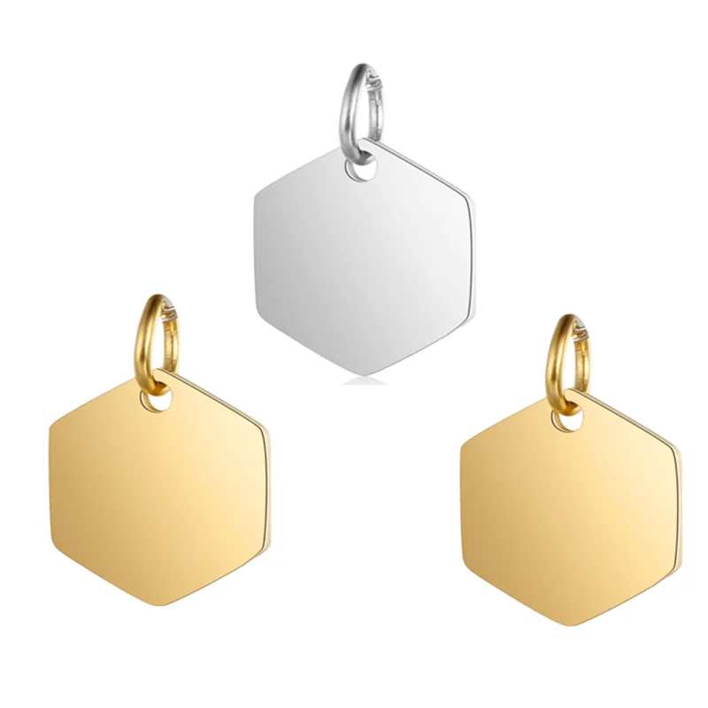 5Pcs Gold Stainless steel Mirror Polished Hexagonal Charms for DIY Bracelet Necklace Jewelry Accessories Polygonal Pendant