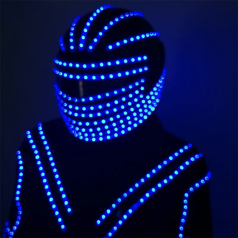 Glowing Robot Suit Nightclub Bar party LED Luminous Dance Costume Clothes With Led Helmet Stage Performance Clothing Dancewear