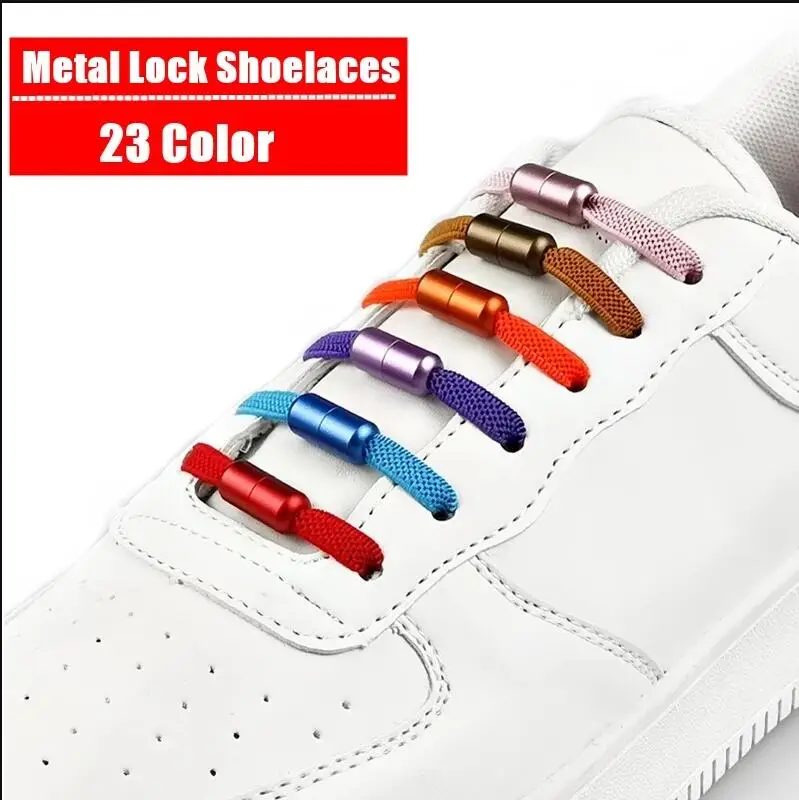 A pair  Elastic No Tie Shoelaces Flat Sneakers Shoe Laces For Kids and Adult Quick Lazy Metal Capsule Lock Laces Shoe Strings