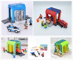 A set of Police thief catching building block suit compatible with wooden train track toy simulation plastic police station suit