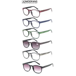 MODFANS Reading Glasses Men/Women,Sunglasses Readers for Outdoor,Vintage Round Wood Look Frame,Spring Hinge,with Diopter 0.5-5.0